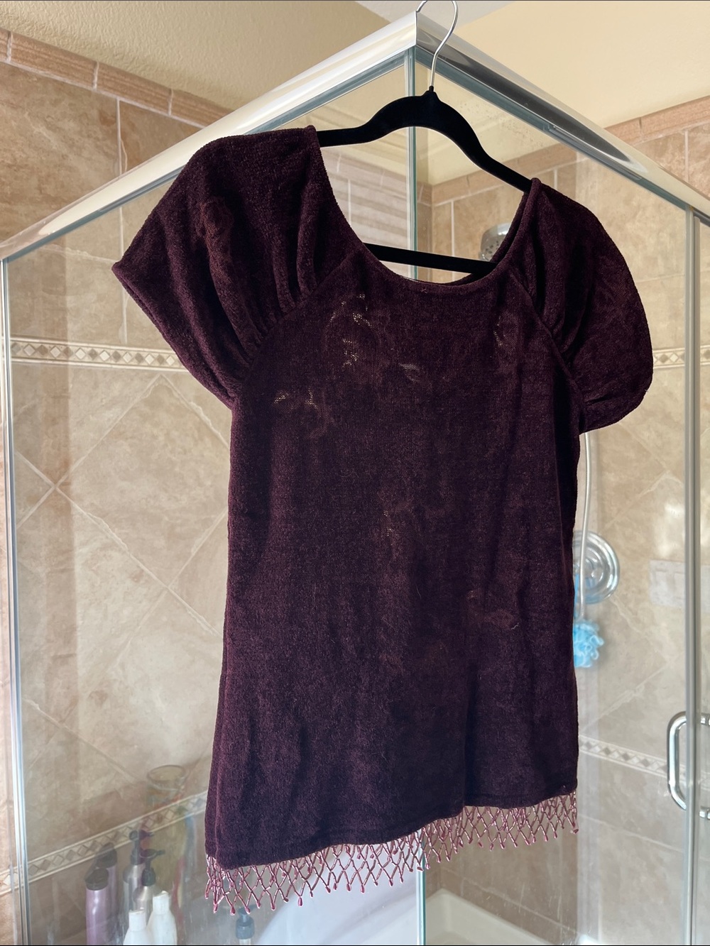 Puff-Sleeve Velvet Tunic in Deep Plum